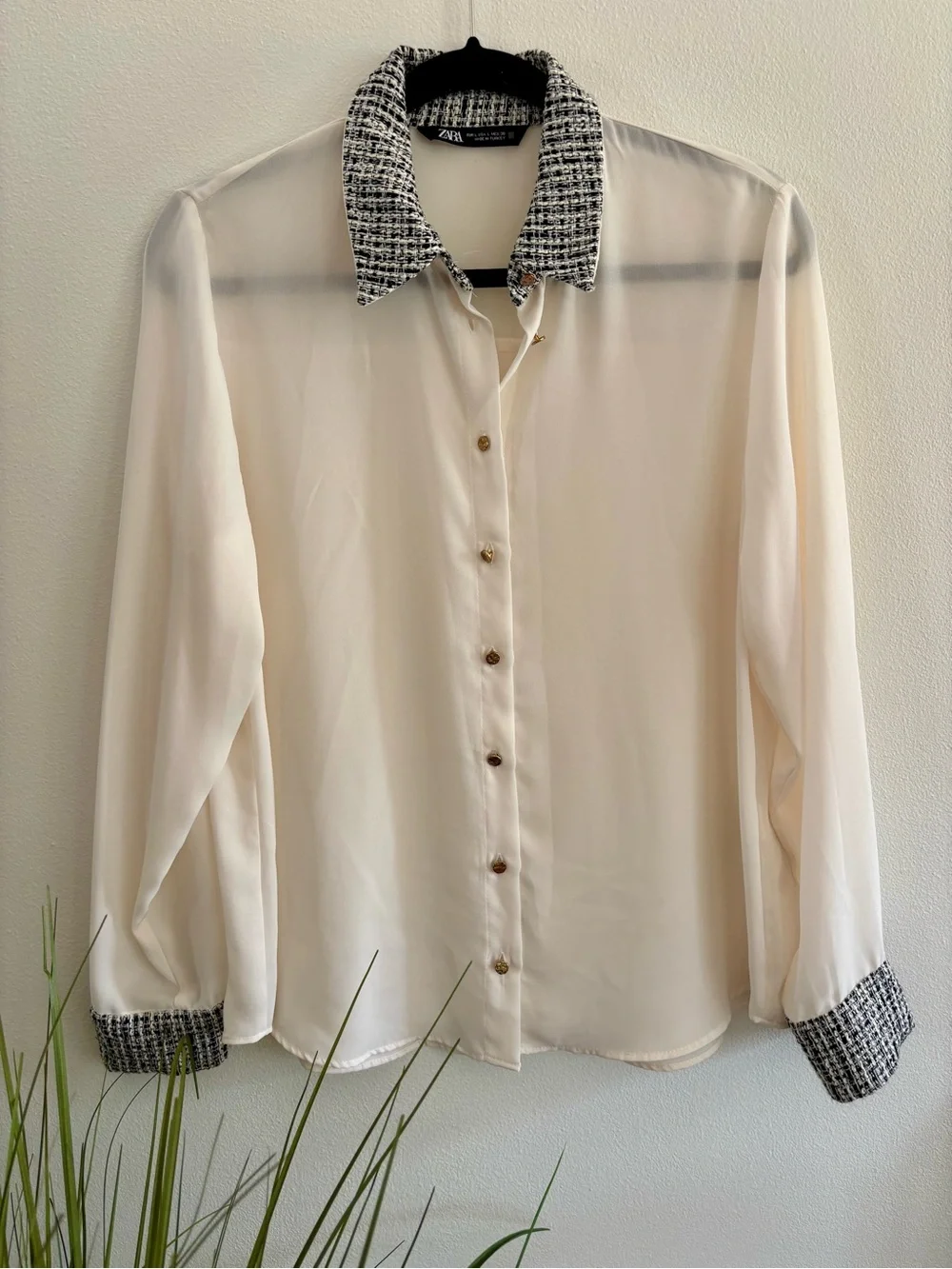 Zara | Cream Blouse with Tweed